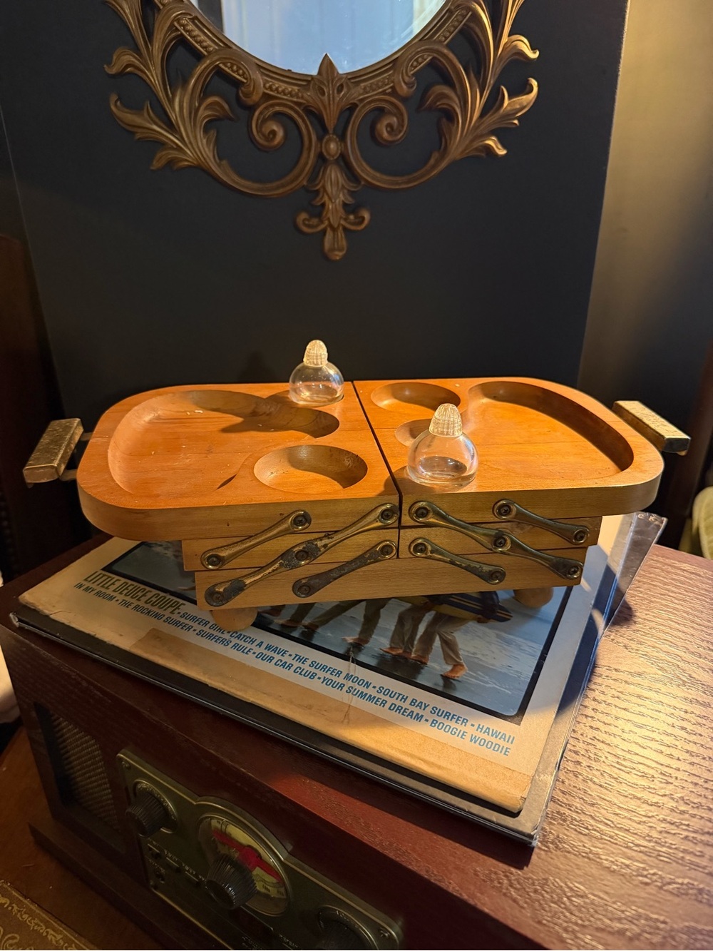 Wooden Folding Tray with brass Accents
